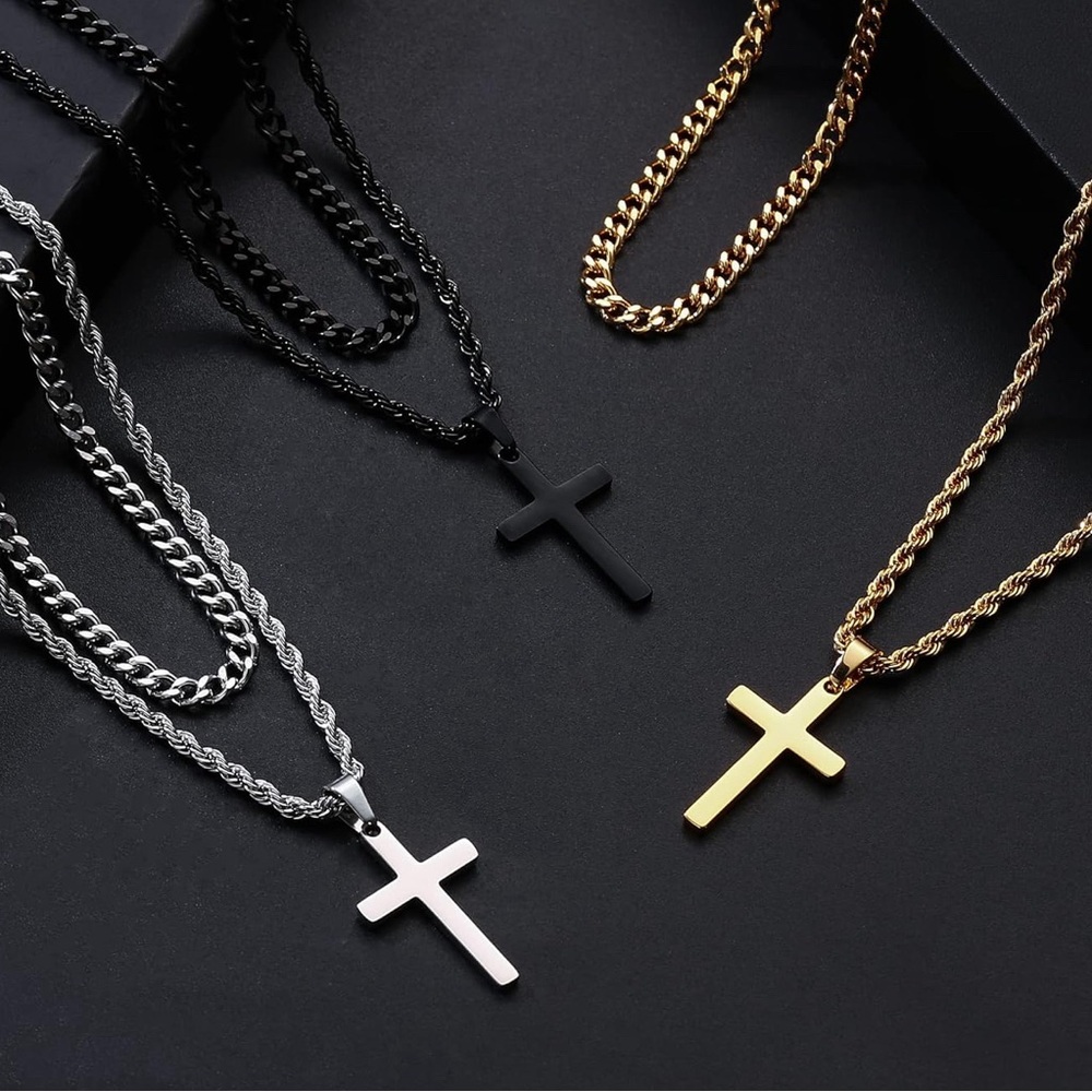 Stylish Cross Pendant Necklaces - Gold, Silver, Black
